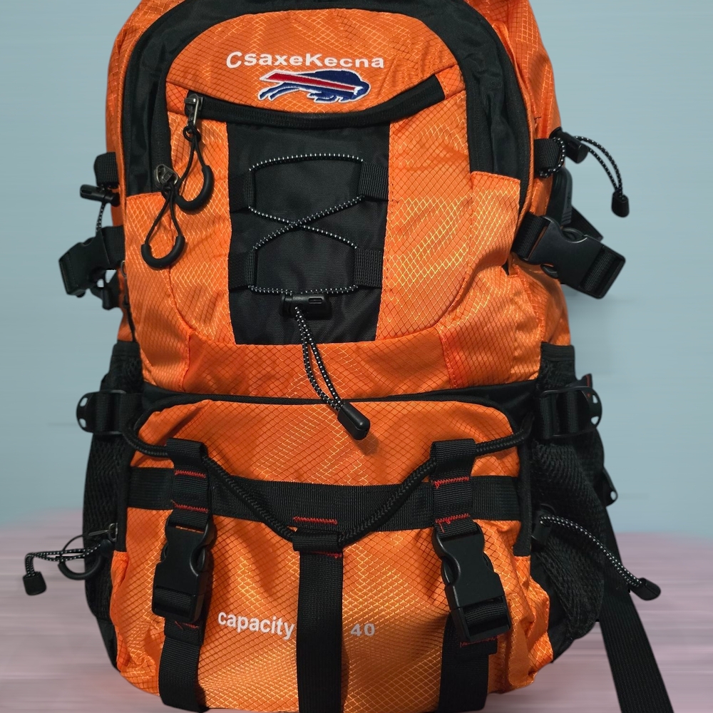 New Orange and Black Hiking Backpack Bills Fan with Adjustable Straps